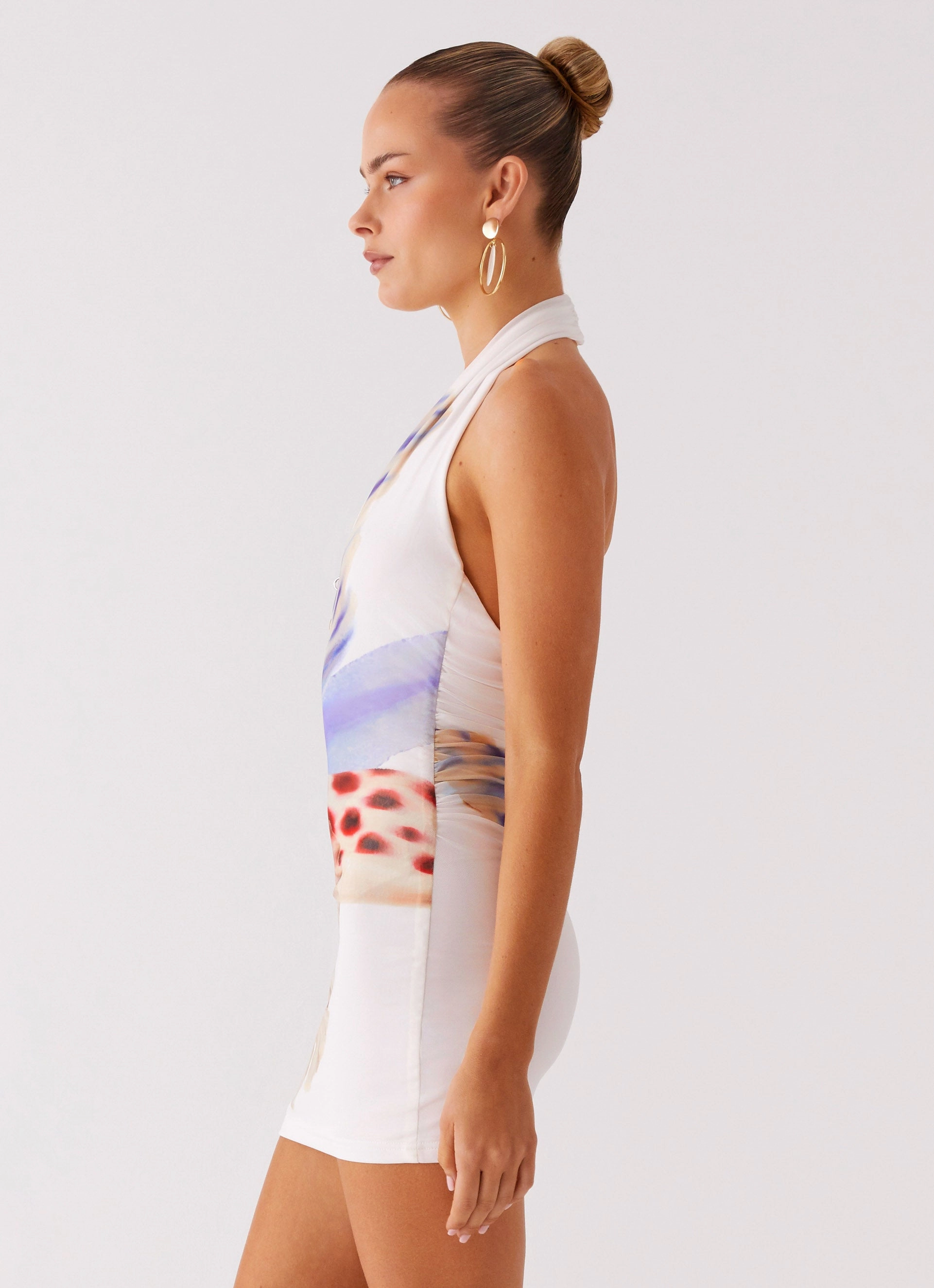 No Time Mini Dress - White Sea Bloom Sophisticated Appeal