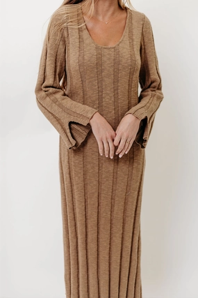 Marley 100% Cotton Midi Dress in Khaki Photo Light Flattering Style Fit