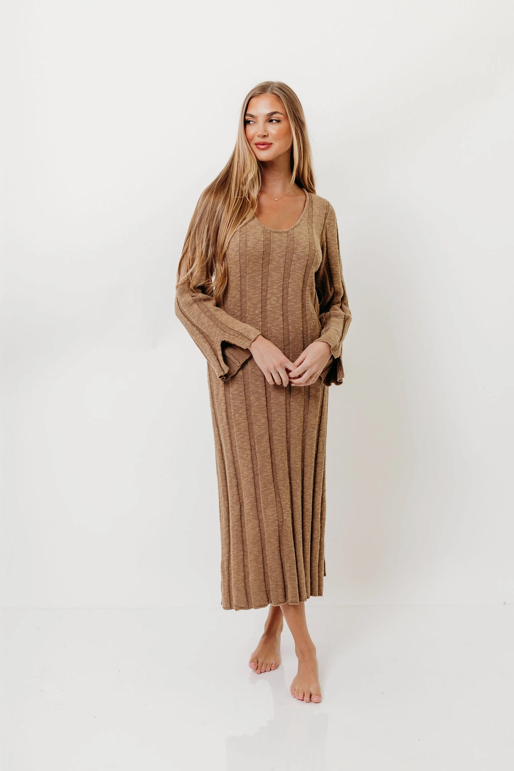 Shiny-Lining Marley 100% Cotton Midi Dress in Khaki