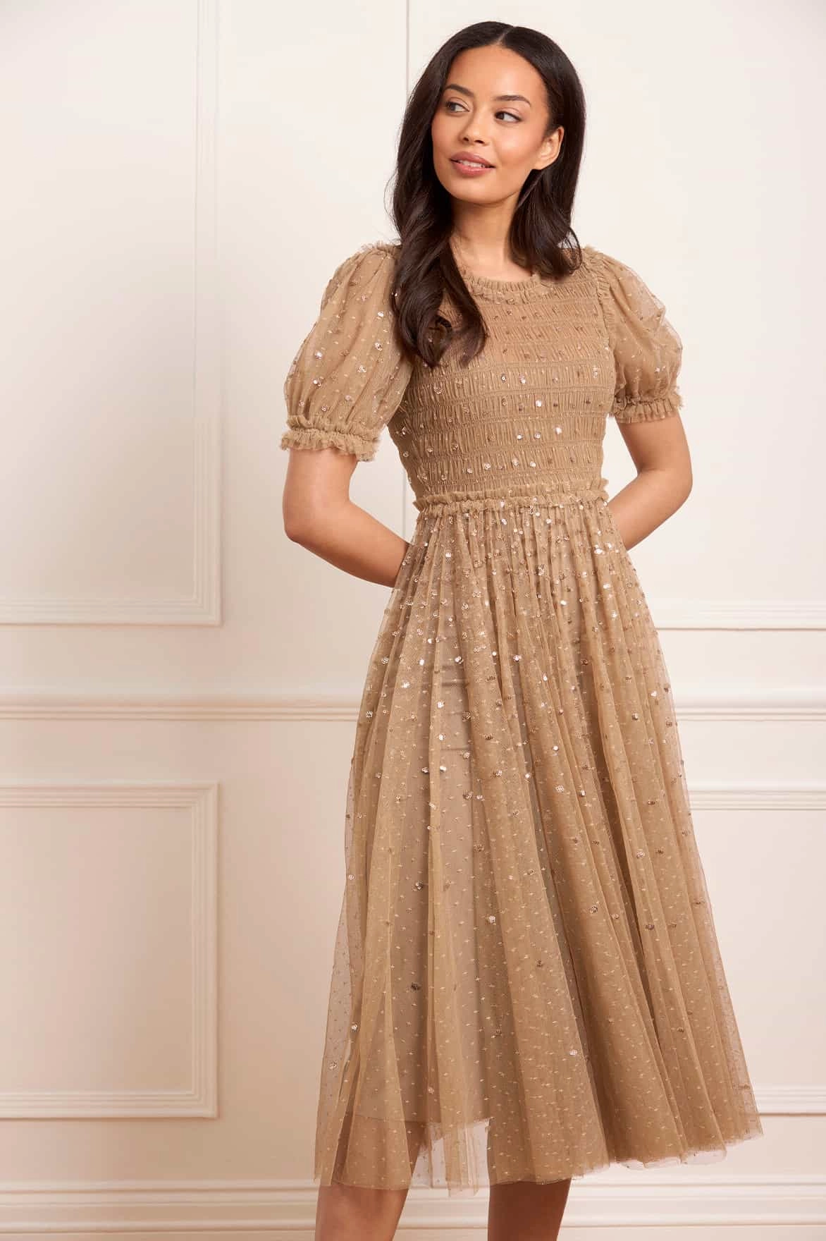Minimal Comfort Clean Lines Sequin Giselle Smocked Ballerina Dress