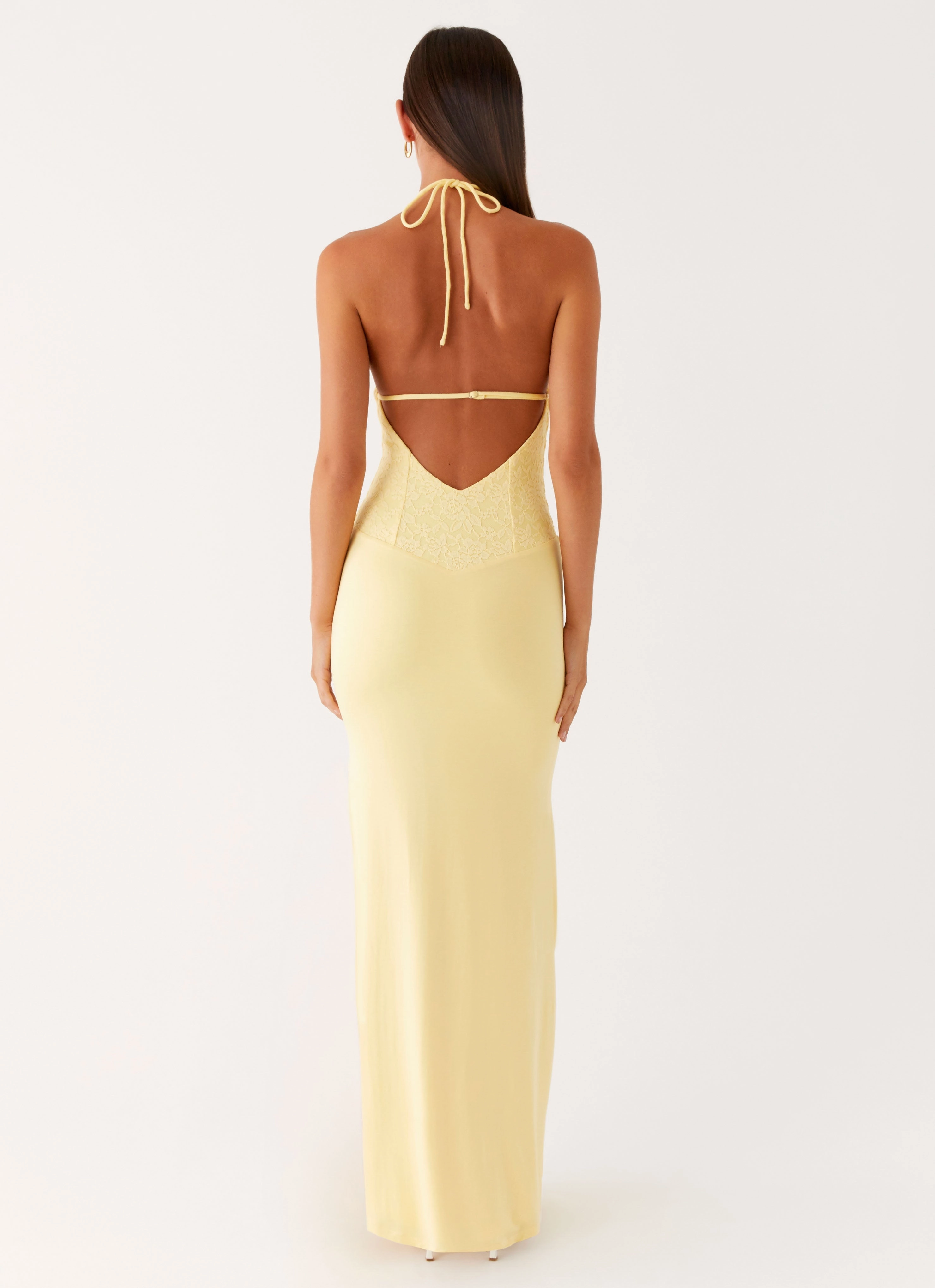 Layered Fabric Fiesta Halter Maxi Dress - Sunny Yellow