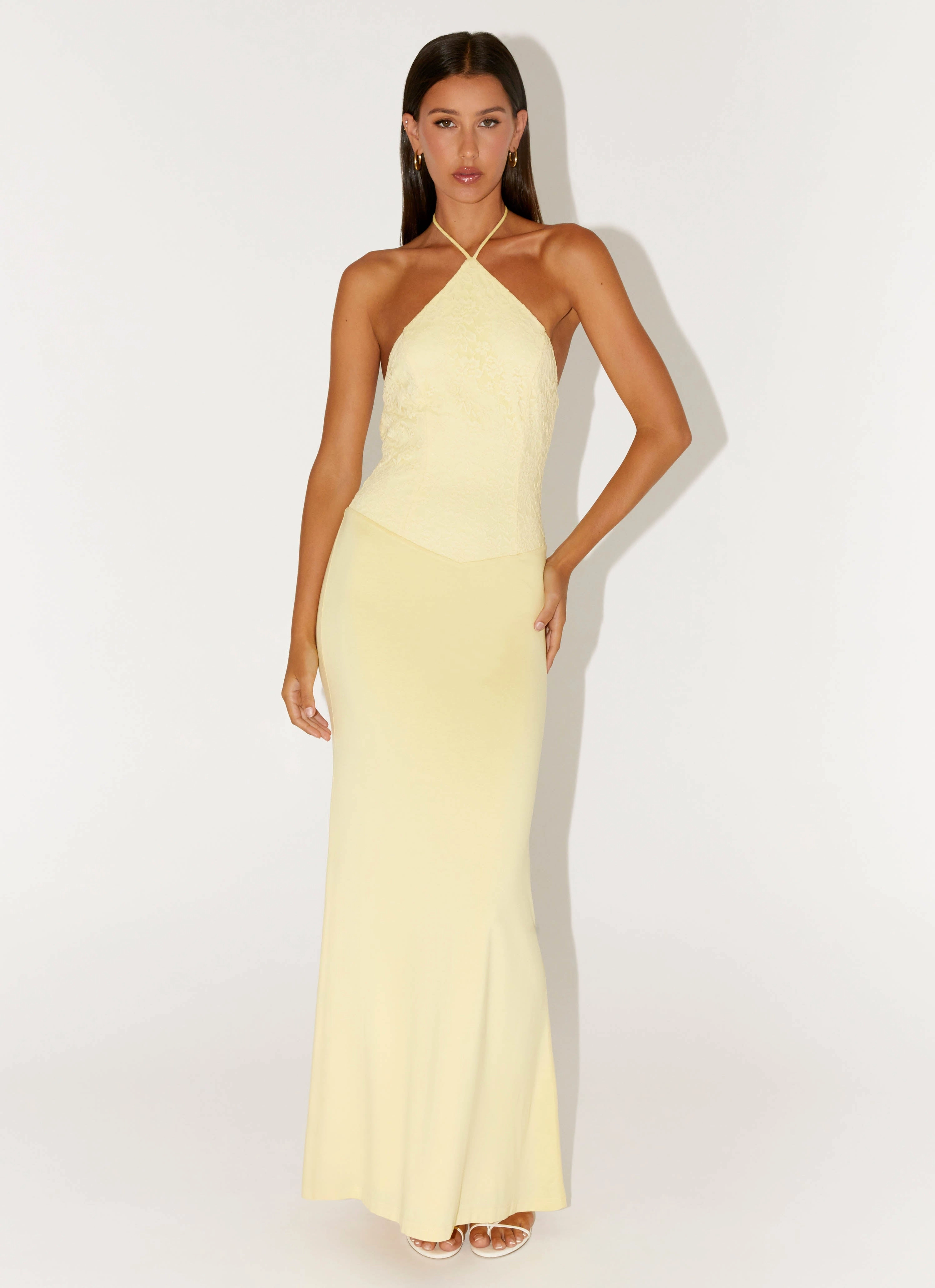 Fiesta Halter Maxi Dress - Sunny Yellow Bold-Color Silk Flow