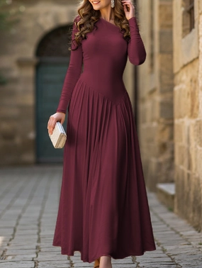 Casual high waist long sleeve maxi dress Fitted Neat OdorControlTreatment