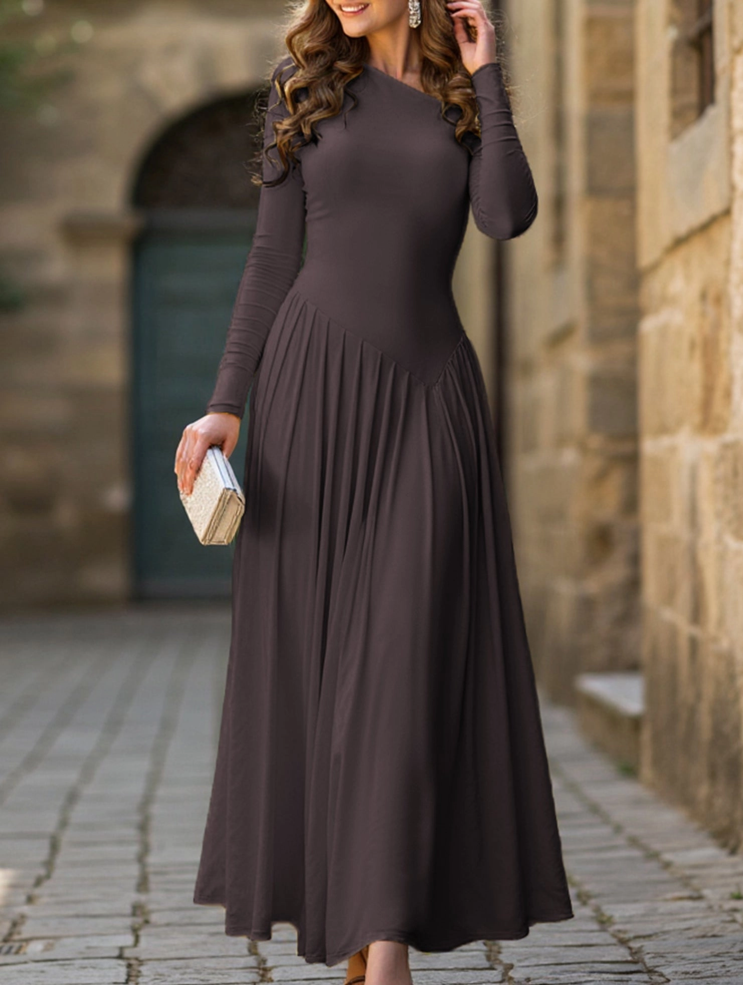 All-day Comfort Smart Fit Wear Casual high waist long sleeve maxi dress