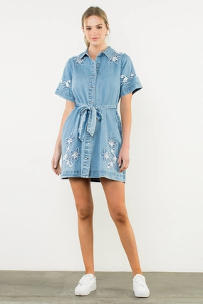 JAYDEN DENIM MINI DRESS Lockstitch Construction