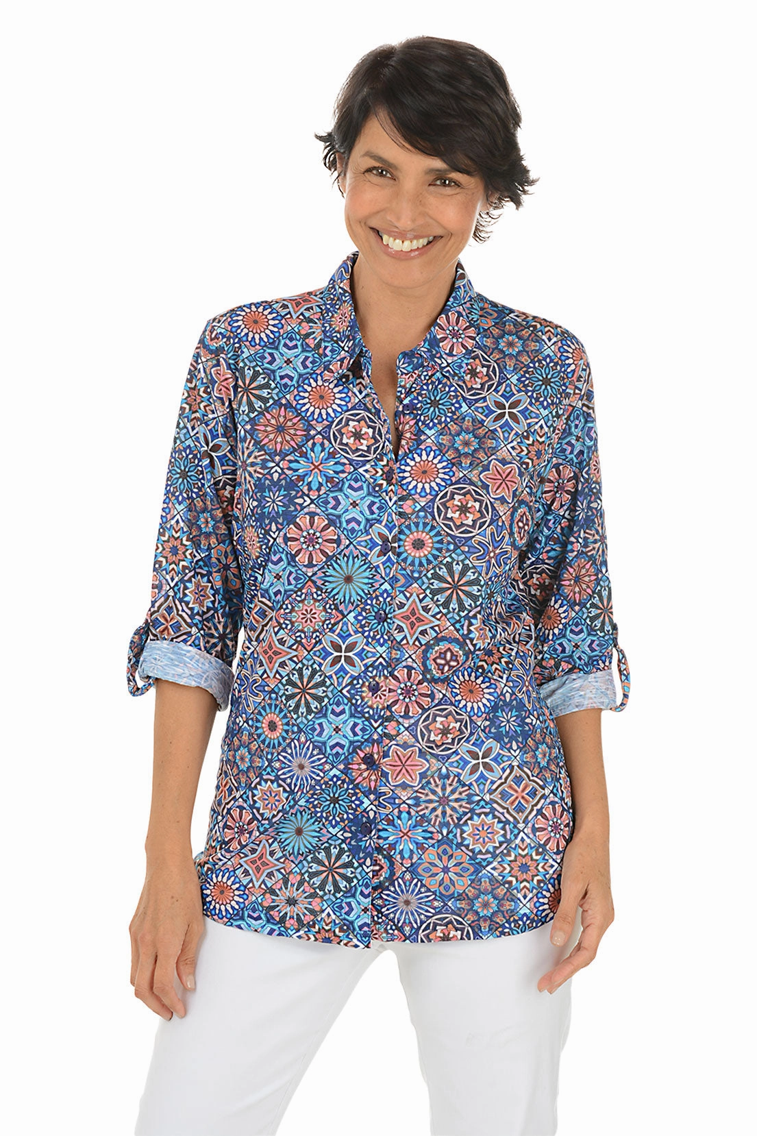 Cathedral Glass Roll-Tab Knit Shirt MultiFunctionalDesign