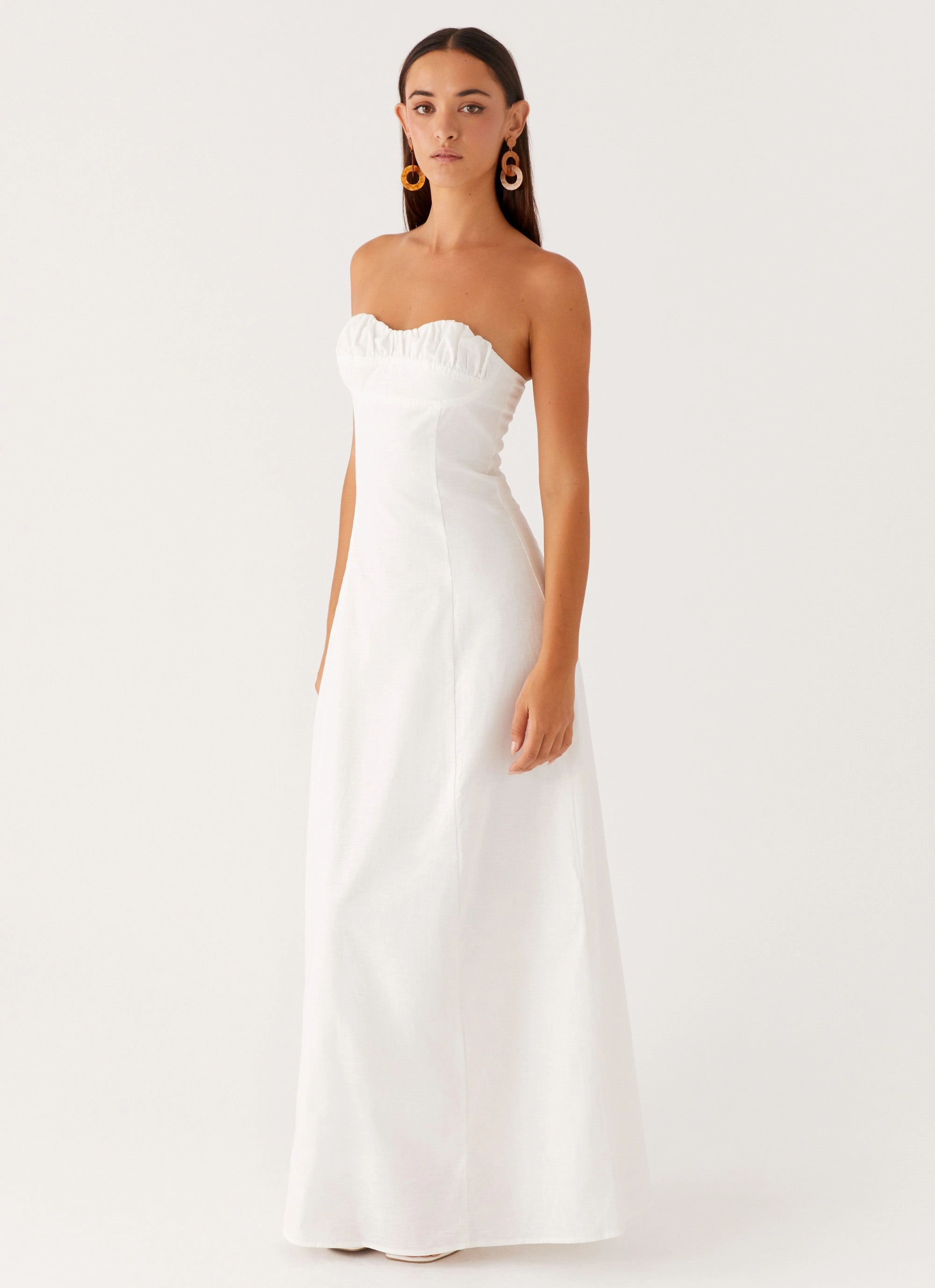 Tayla Linen Maxi Dress - White Beadwork Cool Structure