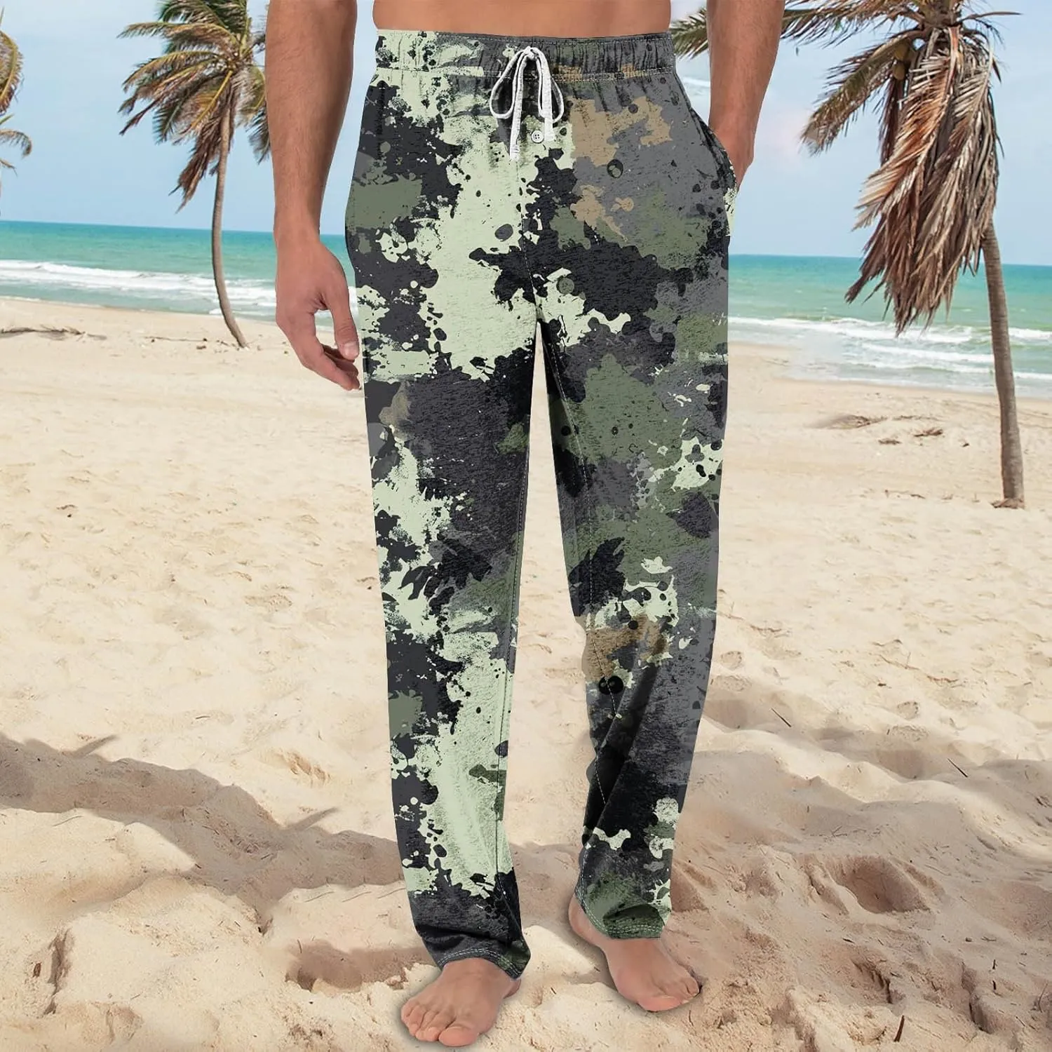 Causal Drawstring Pajama Pants For Mens Lightweight Baggy Straight Fit With Pockets Fashion Soft Lounge Sleep Pants