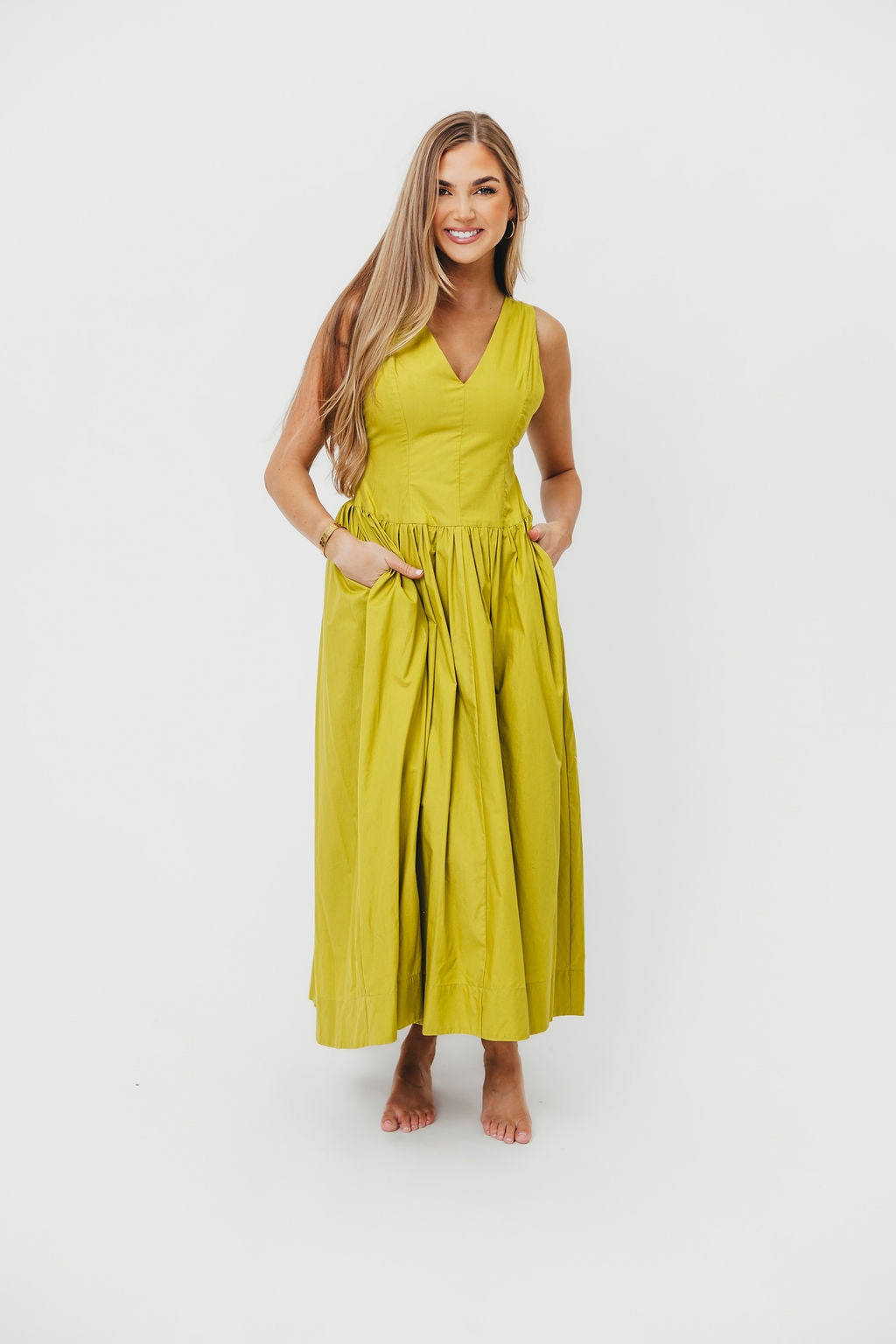Cece 100% Cotton Bow Detail Woven Maxi Dress in Lemon Grass *Final-Sale* Winter Proof