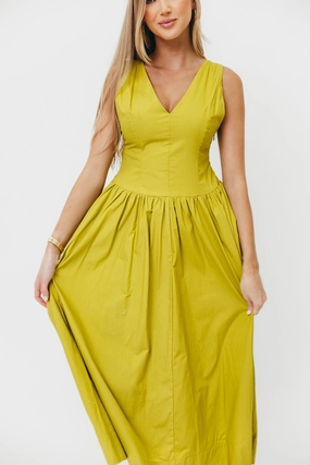 Cece 100% Cotton Bow Detail Woven Maxi Dress in Lemon Grass *Final-Sale* Relaxed and stylish Subtle Flow