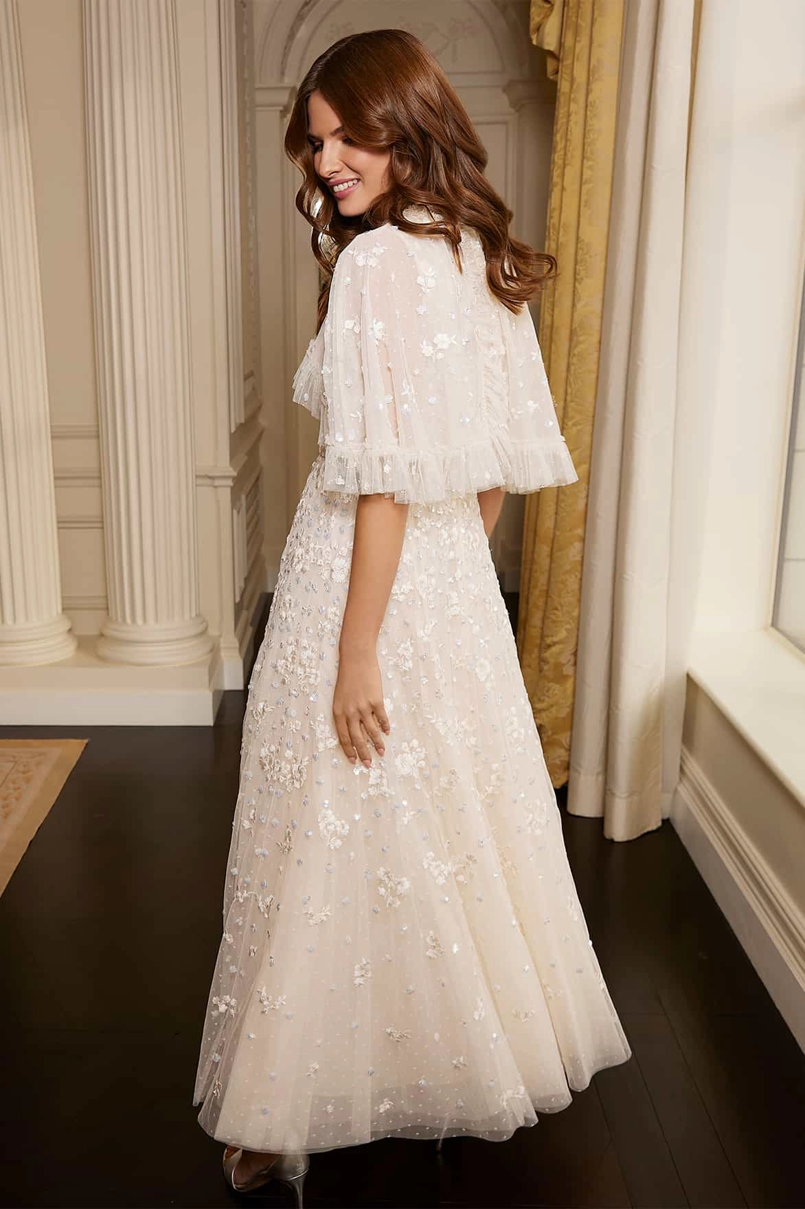 Linen Vibe Dahlia Ditsy Short Cape Ankle Gown