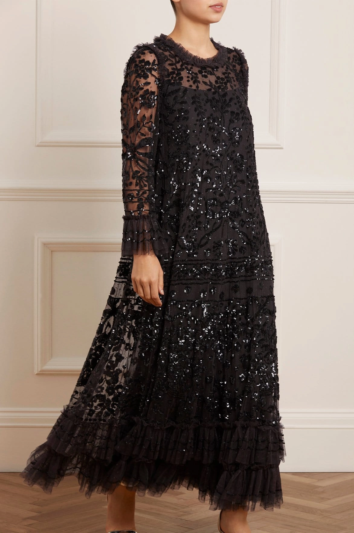 Flattering Shape Look Celia Long Sleeve Ankle Gown