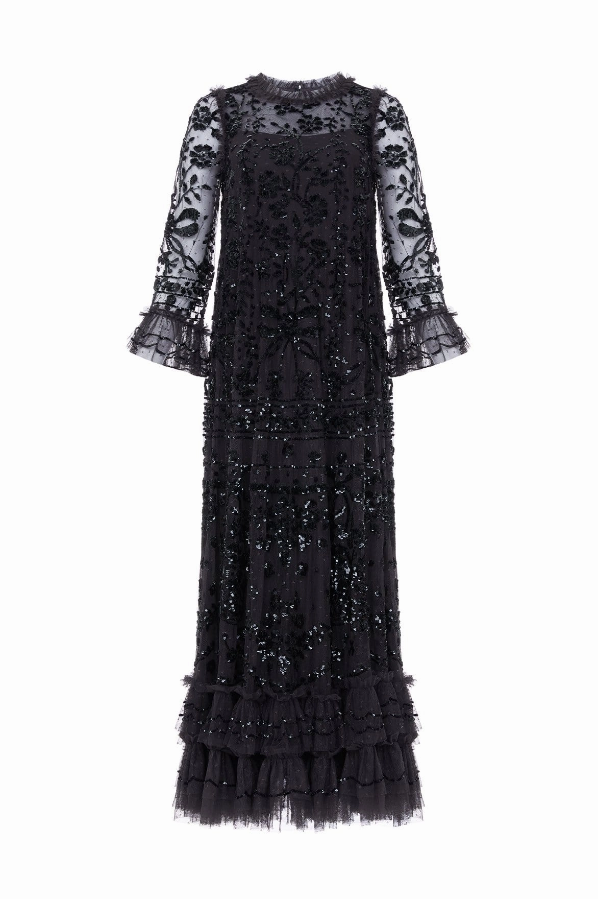 Celia Long Sleeve Ankle Gown Piped-Edge