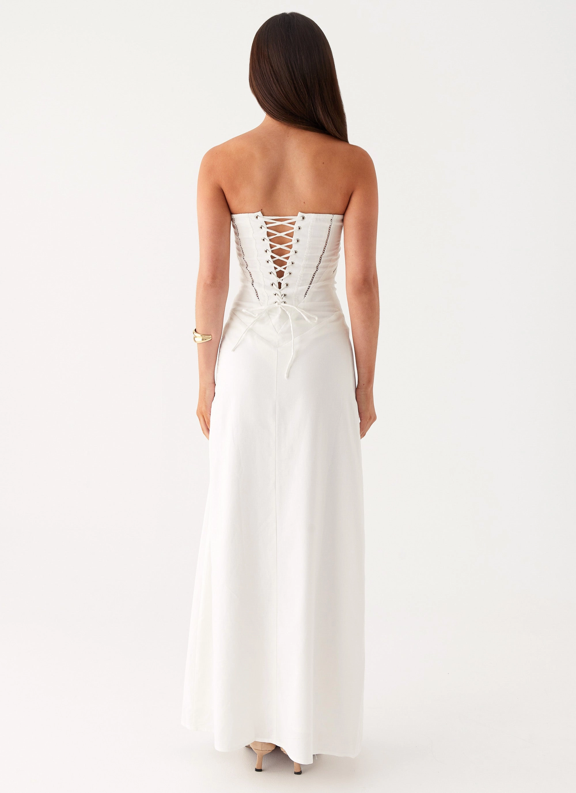 Dark Tones Easy Go Cerisa Linen Maxi Dress - White