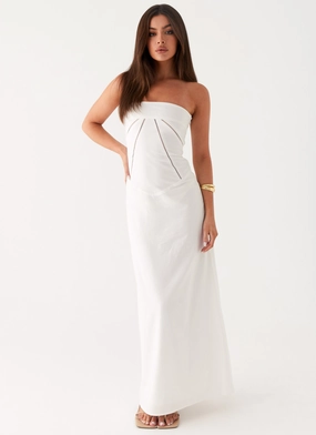 Cerisa Linen Maxi Dress - White Comfort Layer