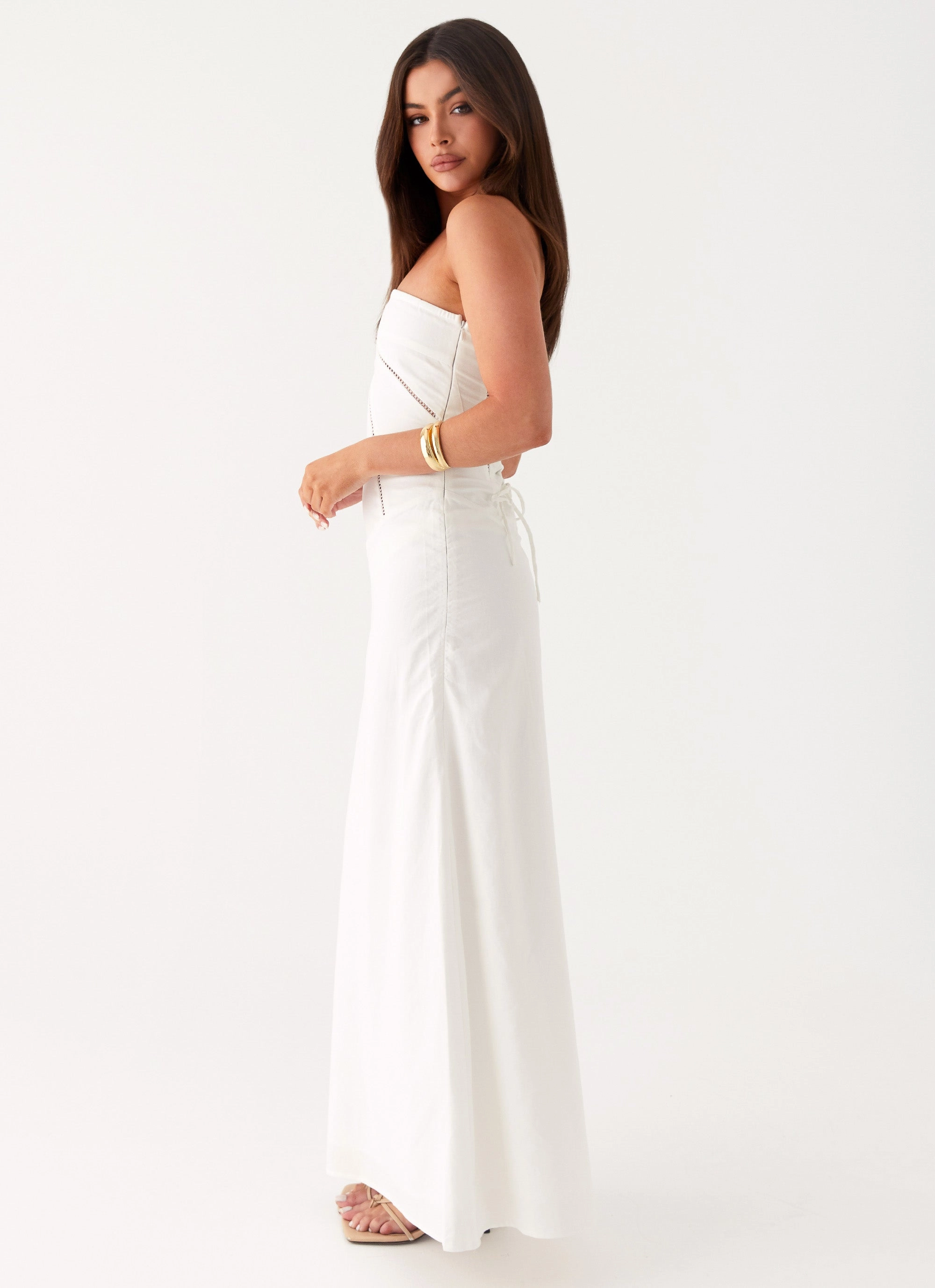 Empire-Waist Cocktail Ready Cerisa Linen Maxi Dress - White