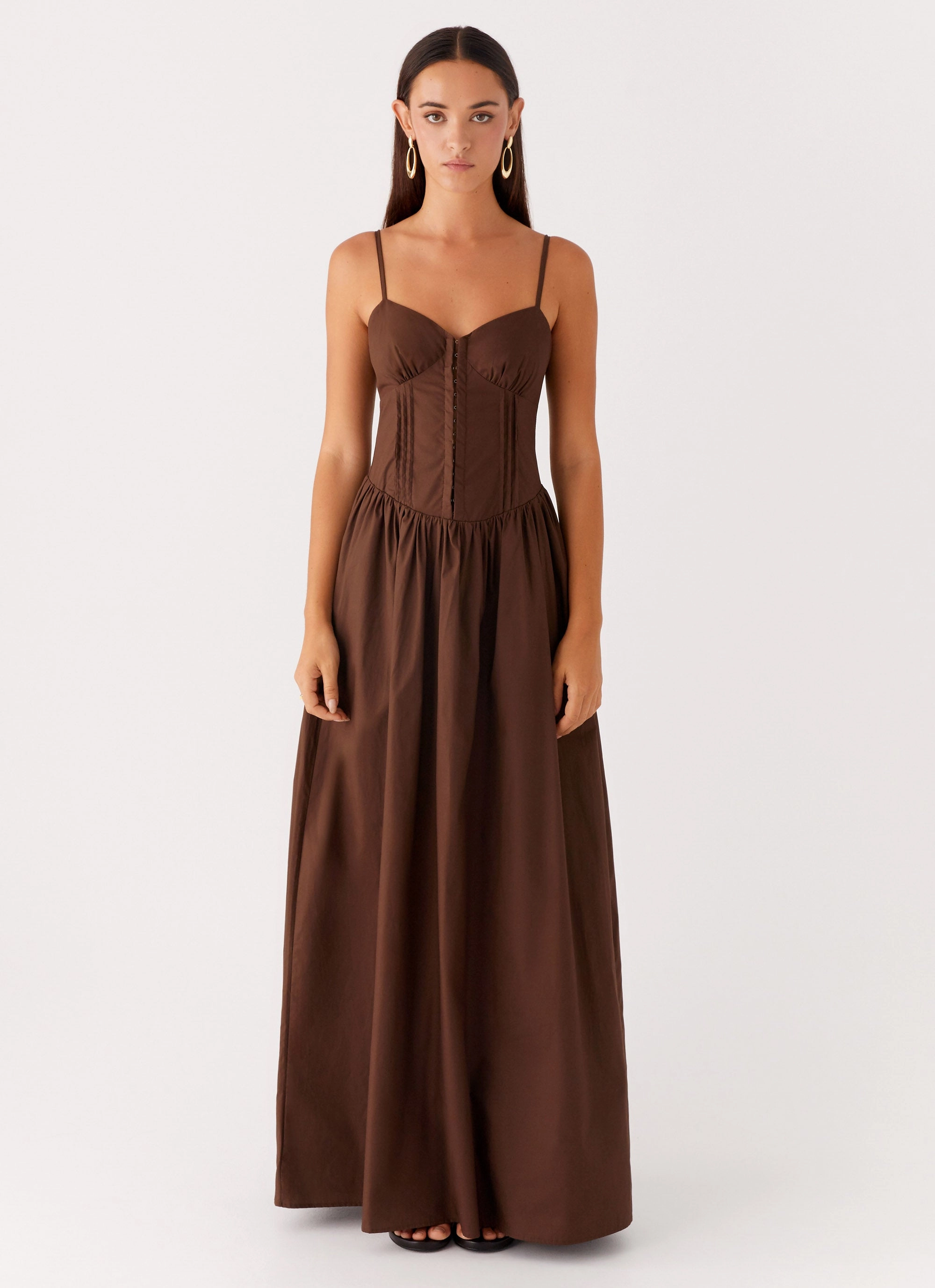 Soft Texture All Gender Fit Cerys Maxi Dress - Chocolate