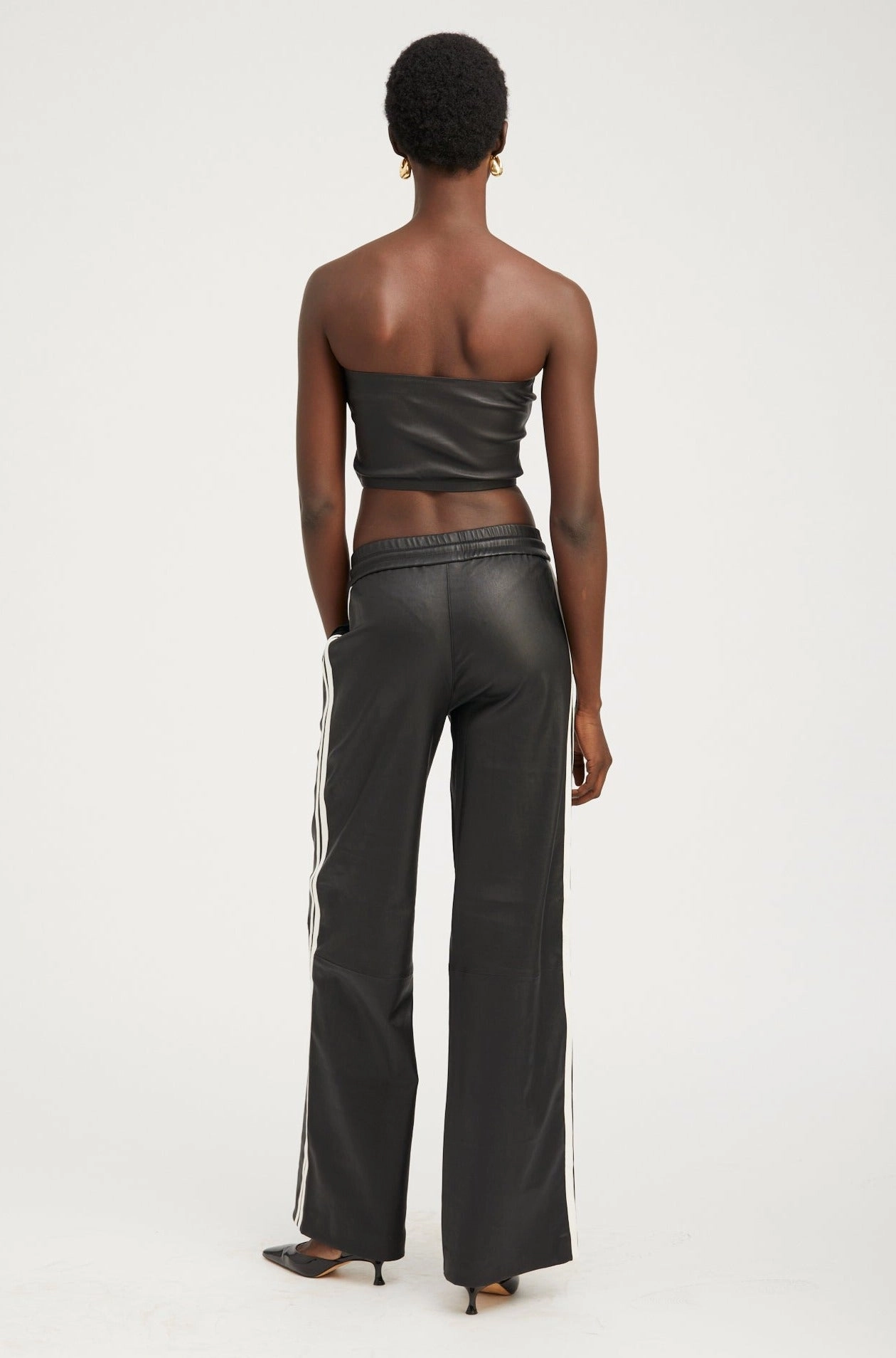 Black Leather Micro Tube Top Adjustable Hemline Fashionable Style