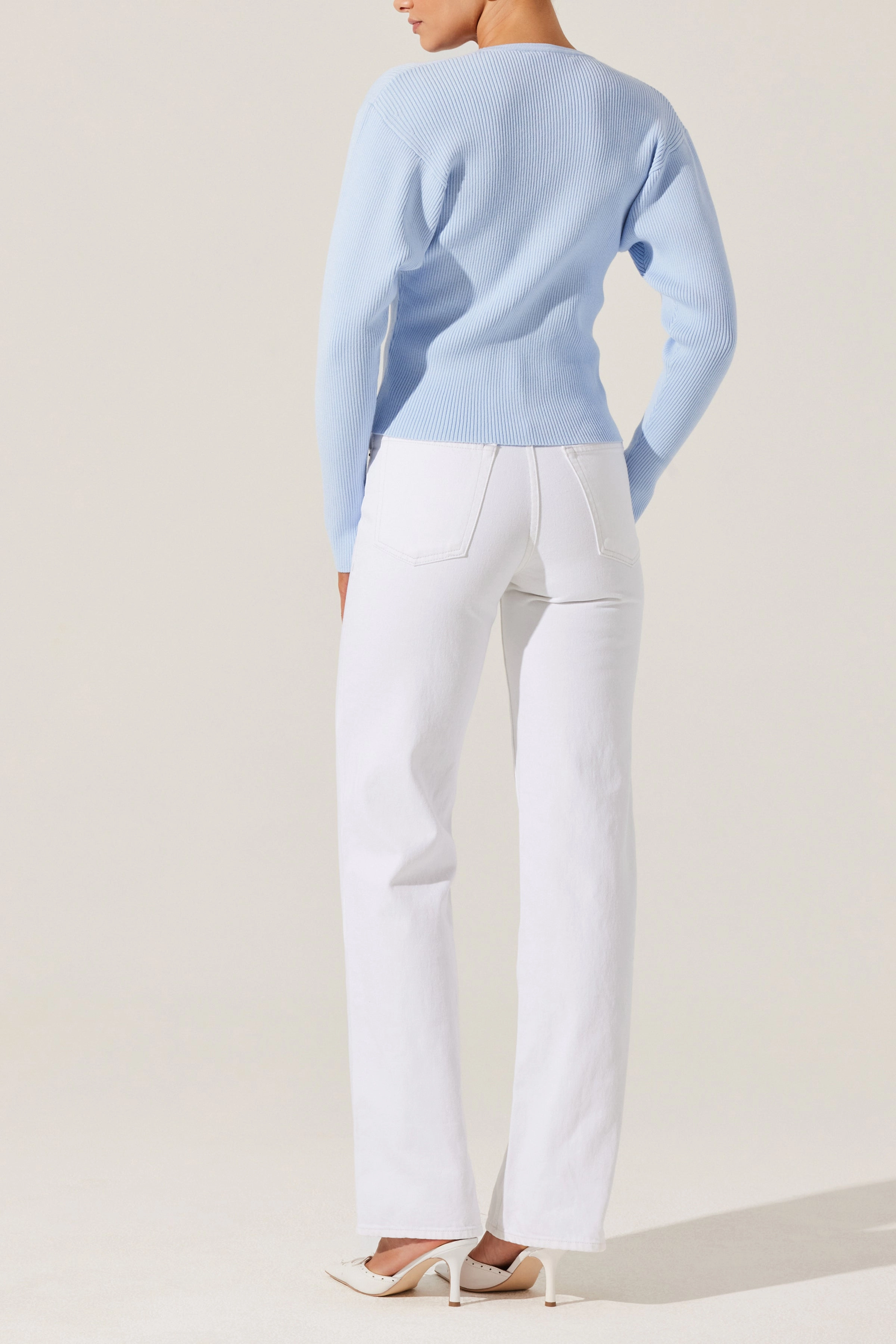 ASTR Delynn Cardi Sky Blue Breathable Linen Blend