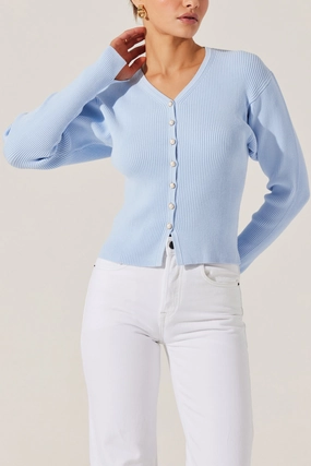 High Density Weave AntiPill Surface ASTR Delynn Cardi Sky Blue