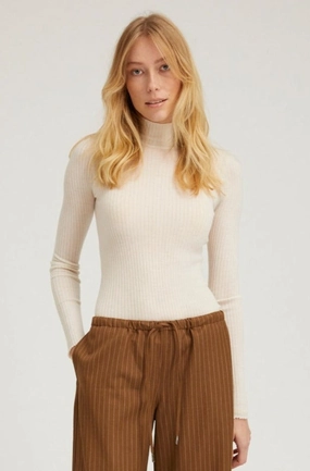 Chalk Cashmere Mock Neck Low Profile Seaming MultiLayer Stitching