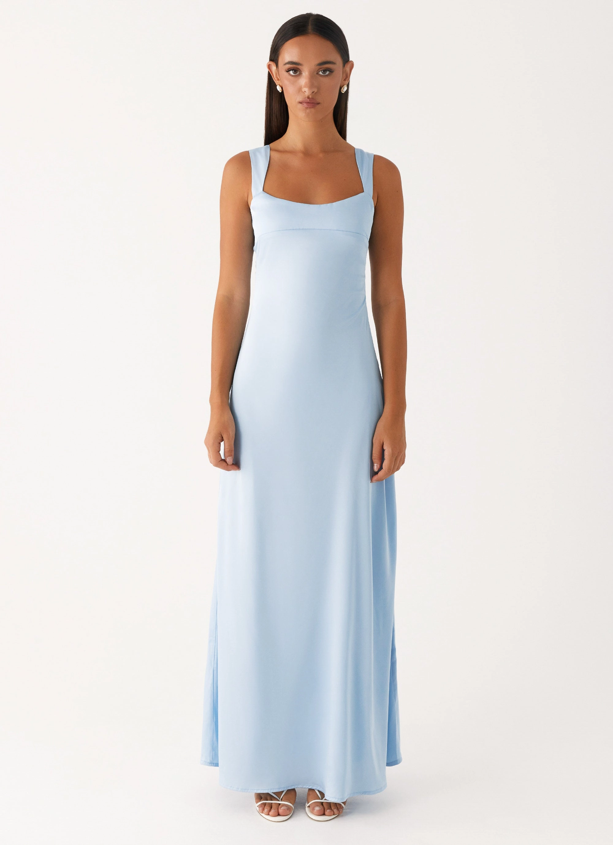 Minimalist Waistband Relaxed Mood Odette Satin Maxi Dress - Blue