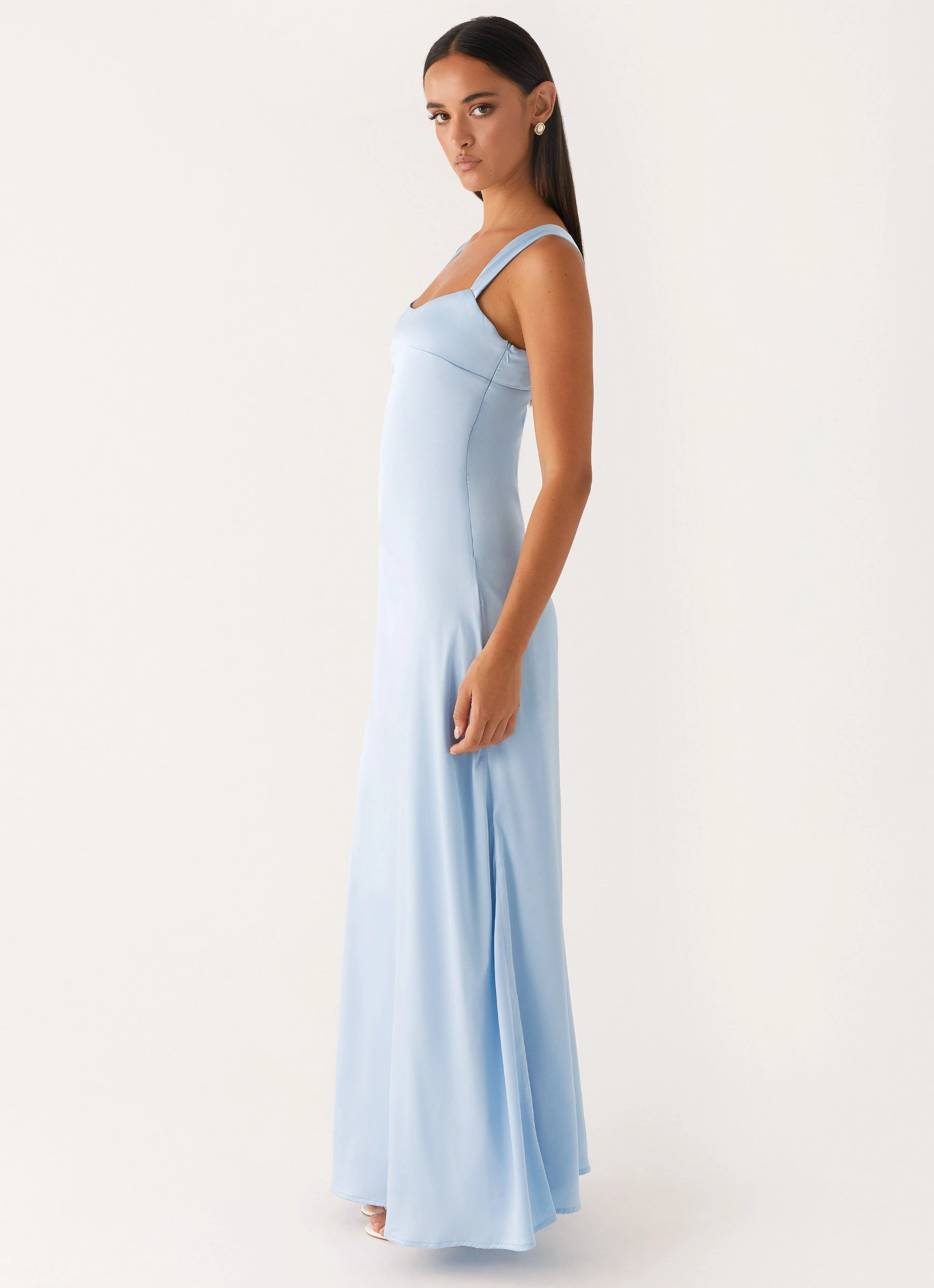 Airy Weave Detachable-Detail Odette Satin Maxi Dress - Blue