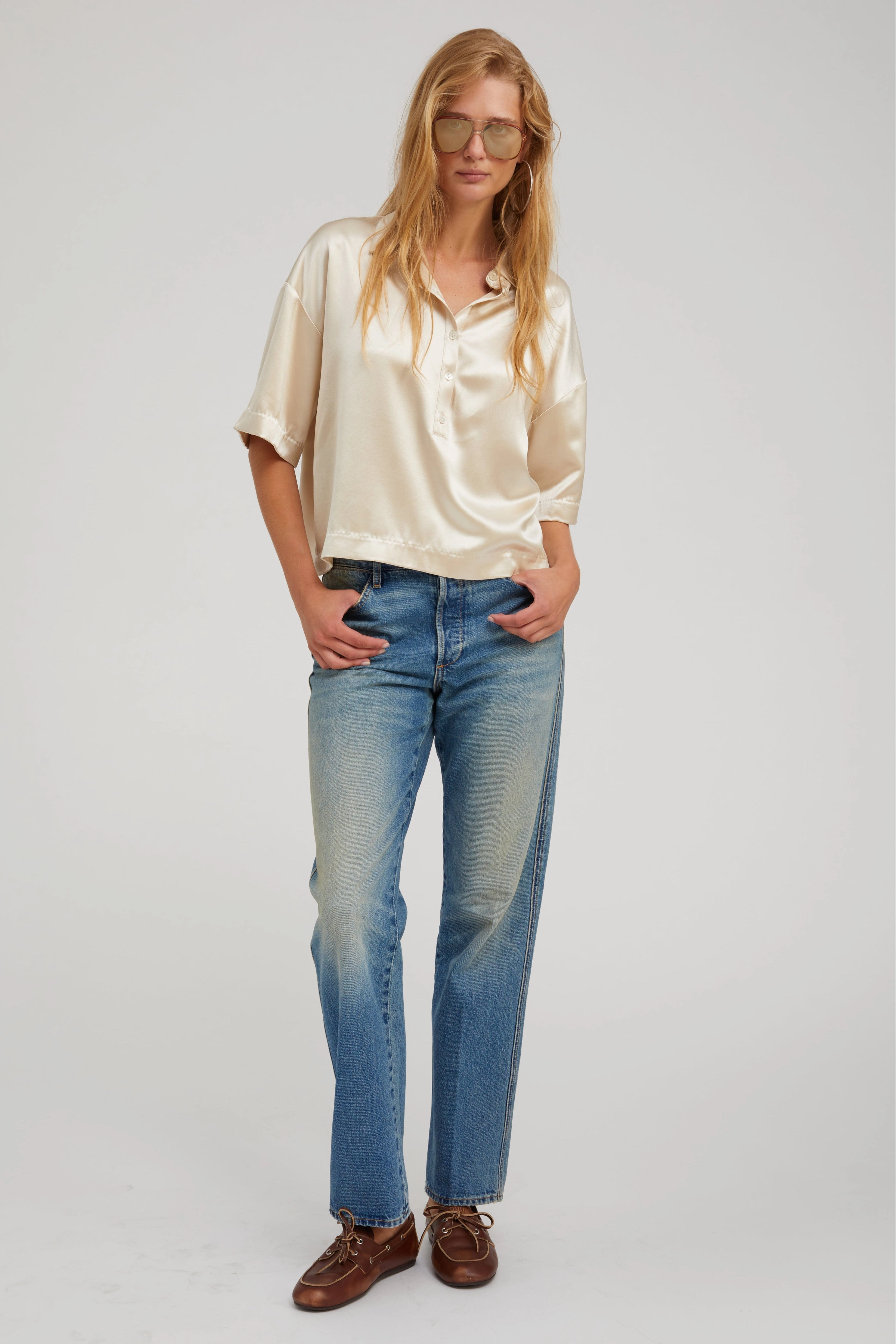 Champagne Silk Polo Double Needle Stitching ZeroWastePattern