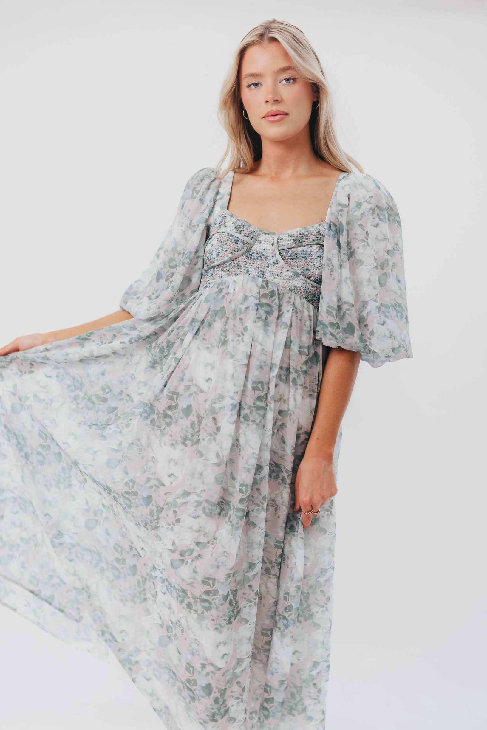Geometric-pattern Bride Friend Harlow Maxi Dress in Forest - Bump Friendly (S-XL)