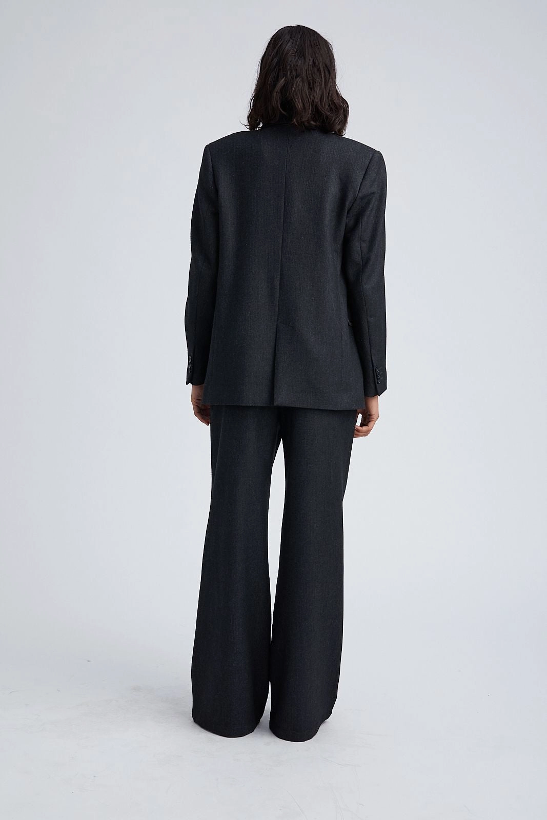 Charcoal Wool Oversized Blazer Lightweight Polyester Blend Stylish Chill Piece
