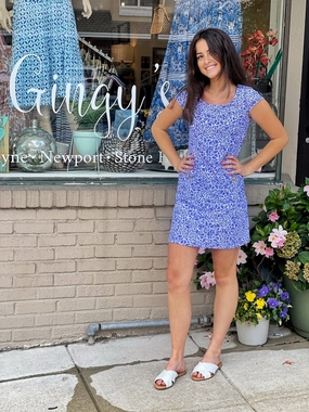 Clean Comfort Flattering Design Wear Charleston Dress Periwinkle/White
