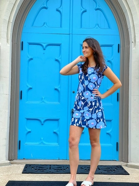 Charleston Dress Pop Art Flower Navy Subtle Detail