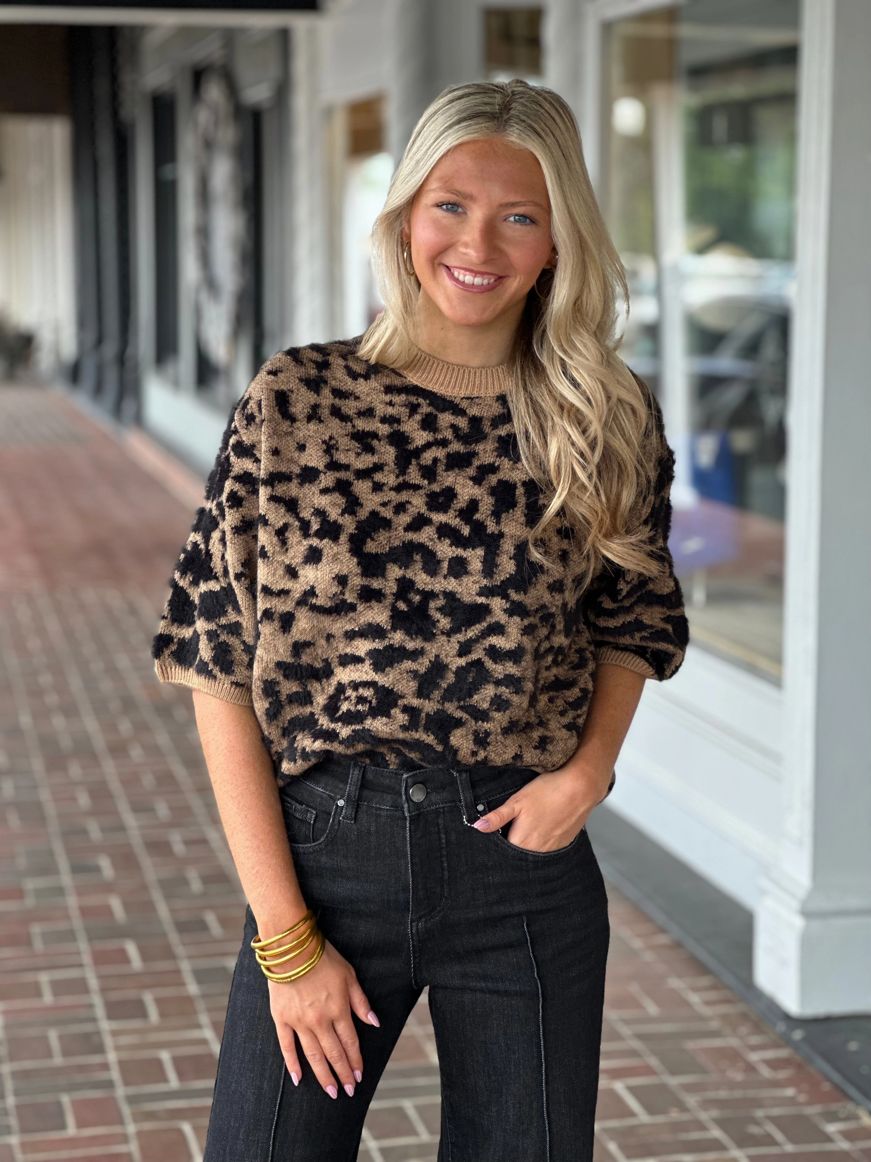 HighNeck Charlie B Balloon Sleeve Sweater in Leopard