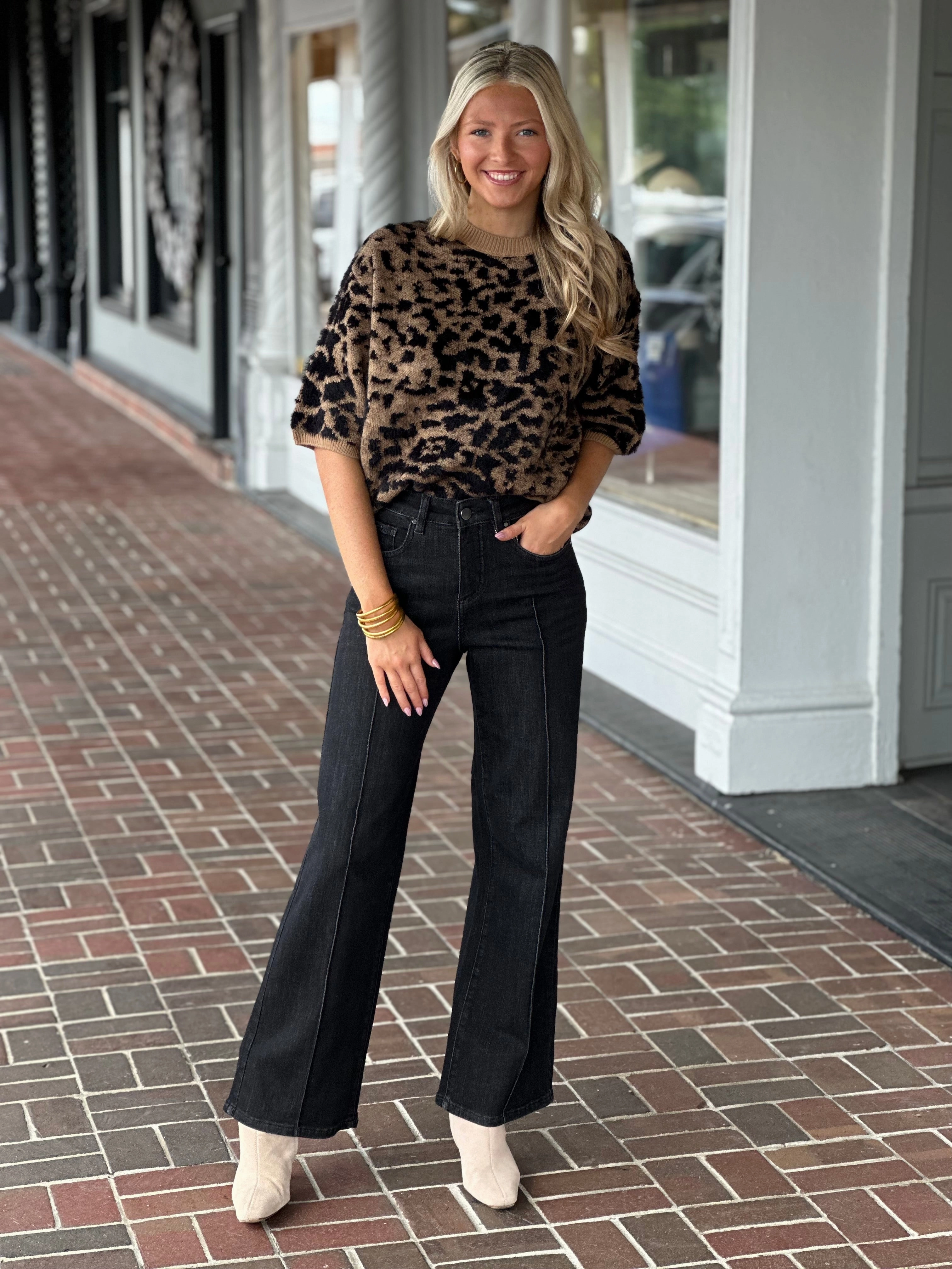 Charlie B Balloon Sleeve Sweater in Leopard Formal Shirt