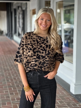 MicrofiberBlend Sustainable Manufacturing Charlie B Balloon Sleeve Sweater in Leopard