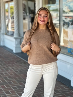 Charlie B Balloon Sleeve Sweater in Sesame Non Restrictive Armhole Cut