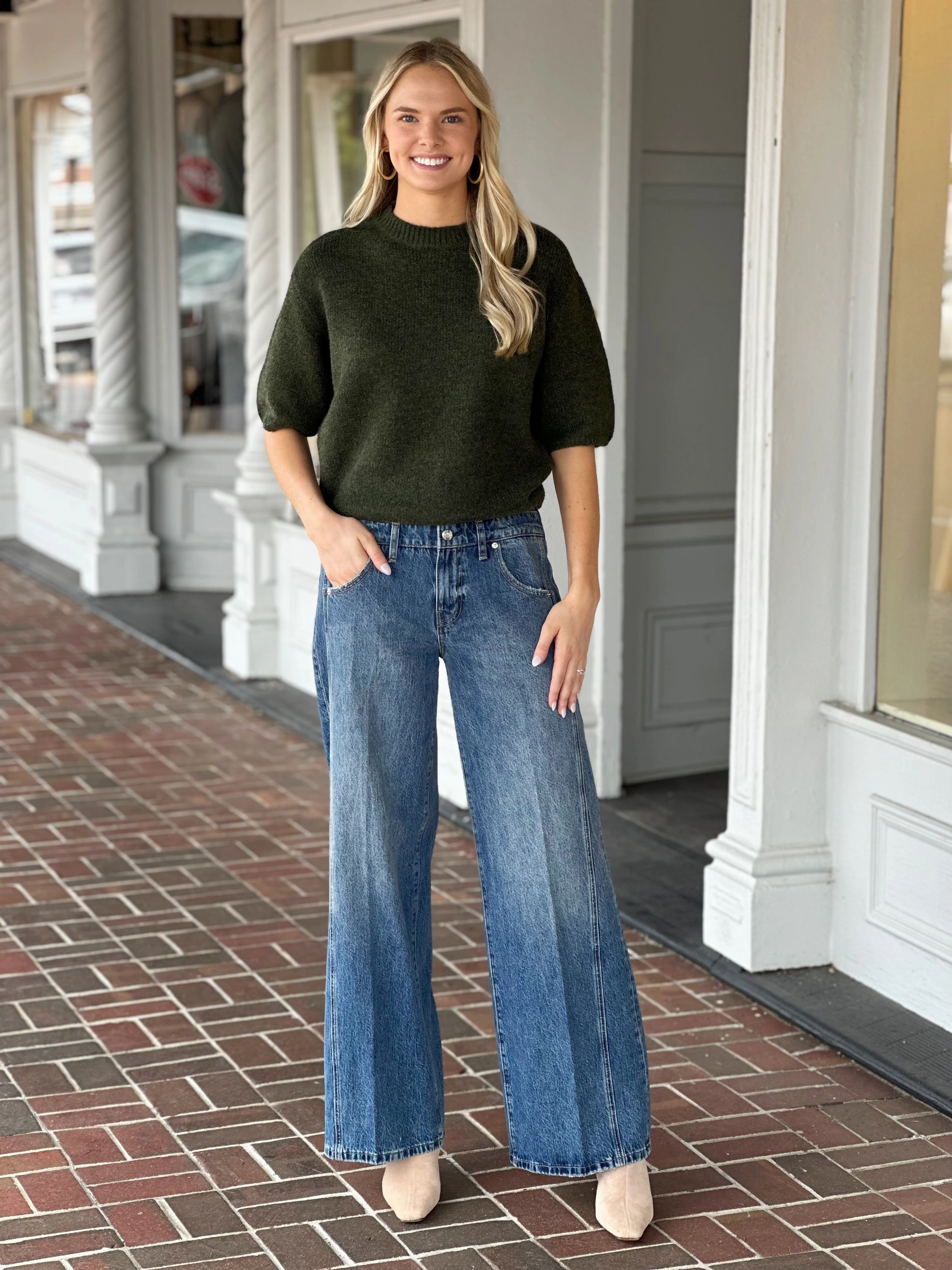 Charlie B Balloon Sleeve Sweater in Spruce All Purpose Casual Cut