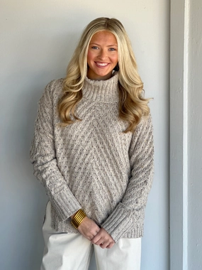 NonIrritating Stitching Charlie B Diagonal Cable Sweater in Oat