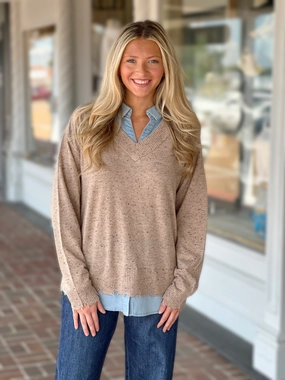 RelaxedFit Charlie B V-Neck Fooler Yarn Sweater in Oat