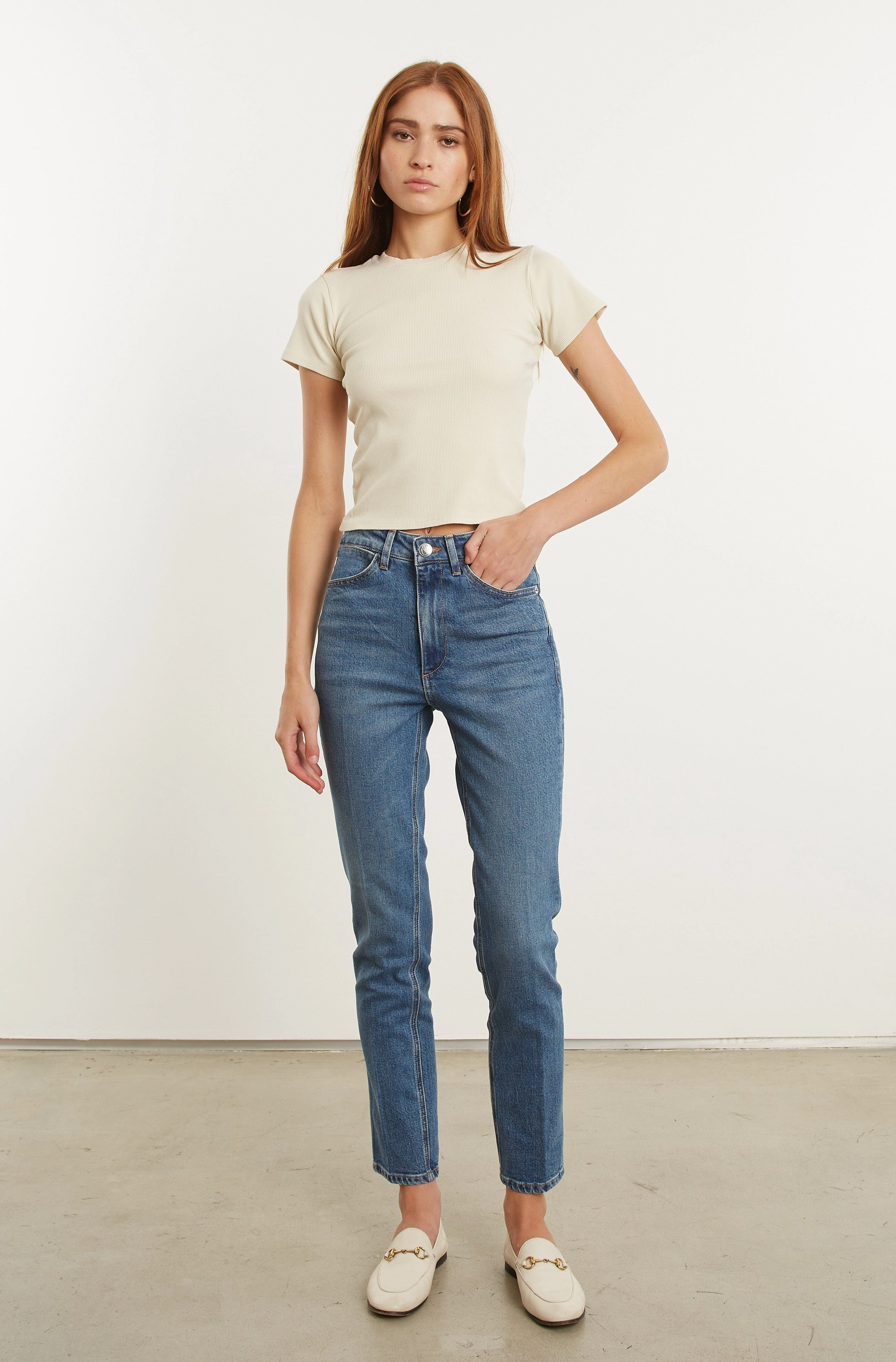 HighDensity Weave Flexible Neckline Charlotte Skinny Straight Leg Denim