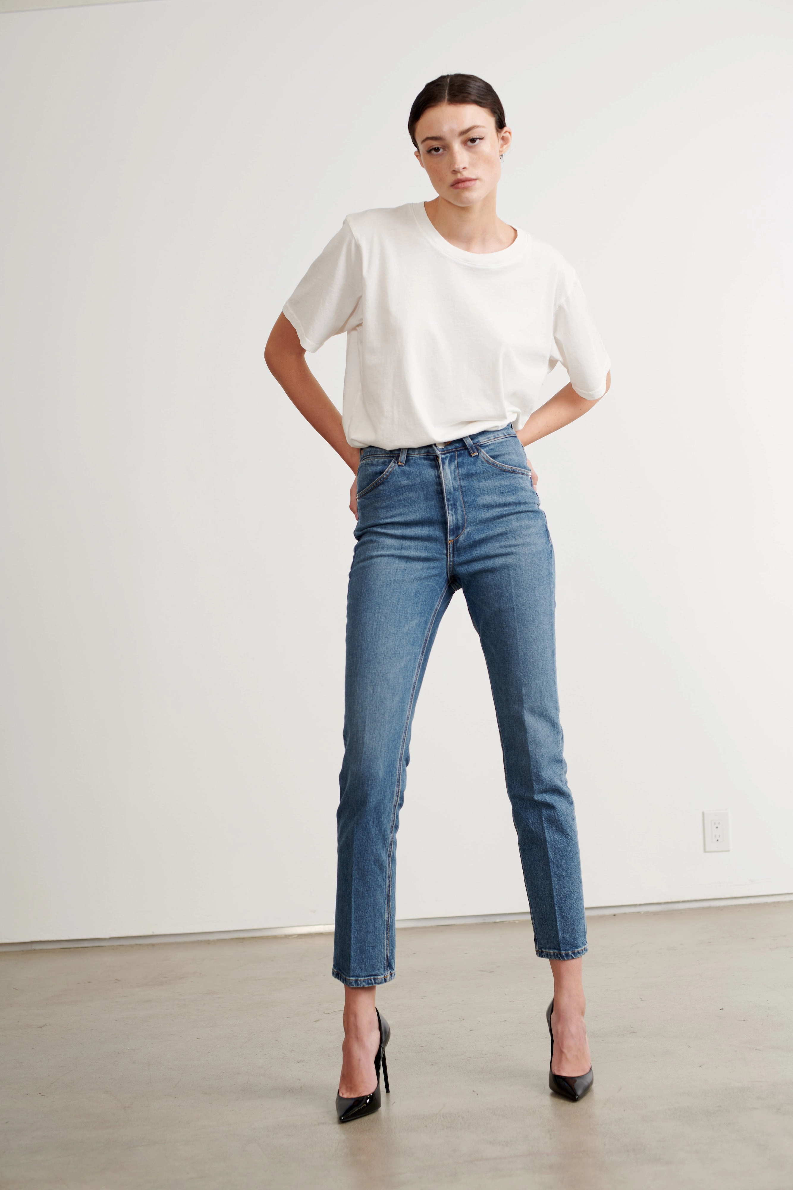 Flex Fit Shoulder Construction Soft Touch Blend Charlotte Skinny Straight Leg Denim