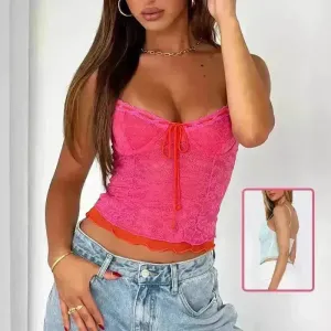 Charming Lace Camisole Top Summer Slim Gauze Backless Vest Fashion Lace-up Evening Top for Women Low Back Tops