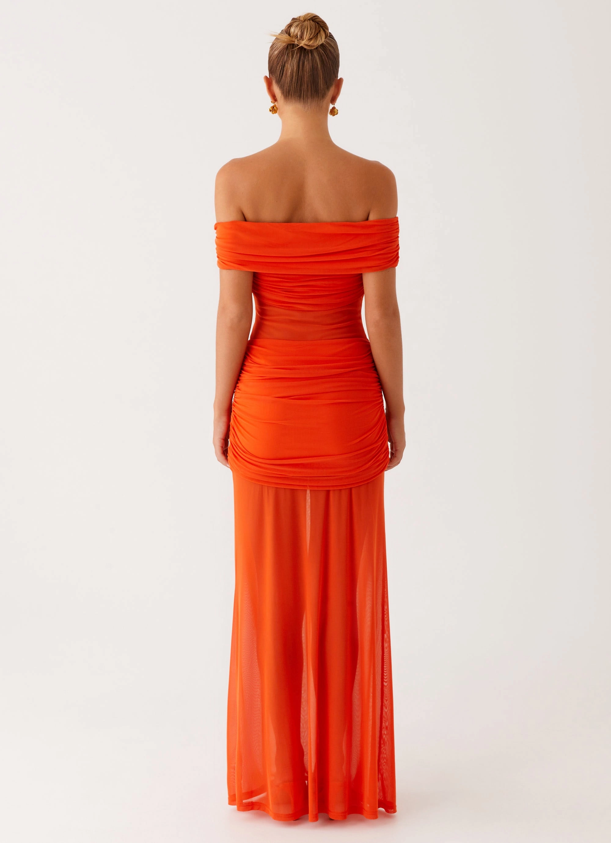Cap-Sleeve Casual Smart Charming Off Shoulder Maxi Dress - Orange