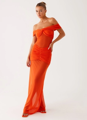 Charming Off Shoulder Maxi Dress - Orange Special-Occasion