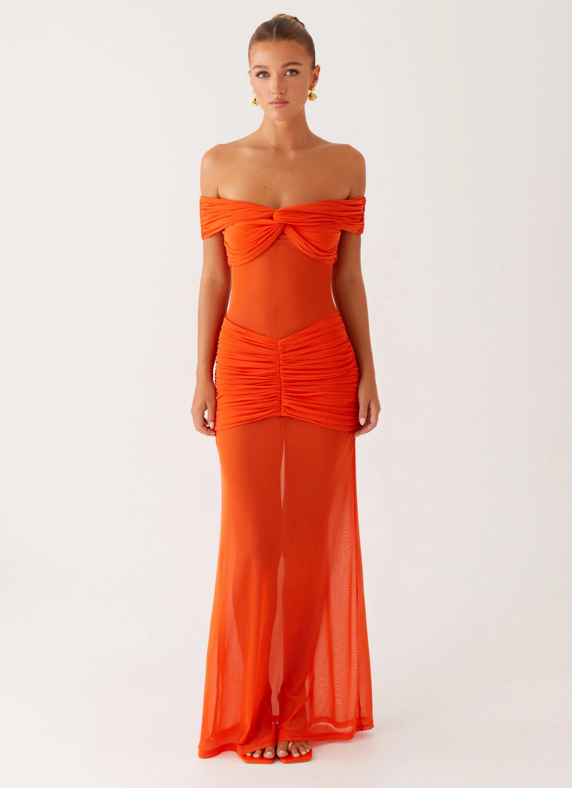 Charming Off Shoulder Maxi Dress - Orange Chill Vibes Care-Instructions-Included