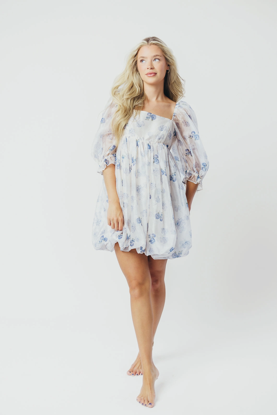 Chase Bubble Hem Mini Dress in White/Periwinkle *Final-Sale* Bright Colors Premium Quality