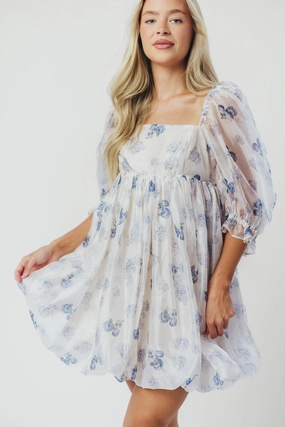 Flare Breeze Day Glow Chase Bubble Hem Mini Dress in White/Periwinkle *Final-Sale*