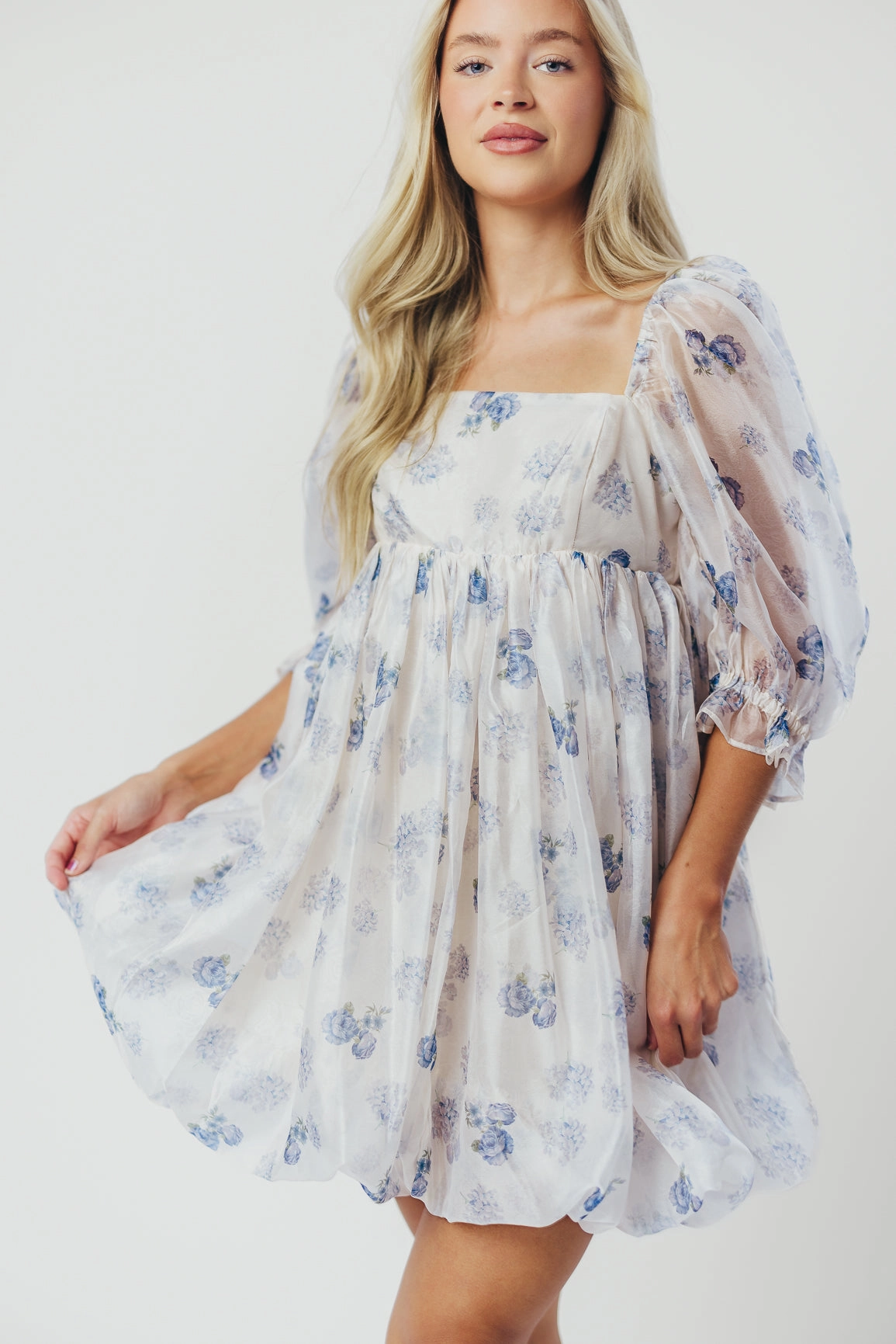 Flare Breeze Day Glow Chase Bubble Hem Mini Dress in White/Periwinkle *Final-Sale*