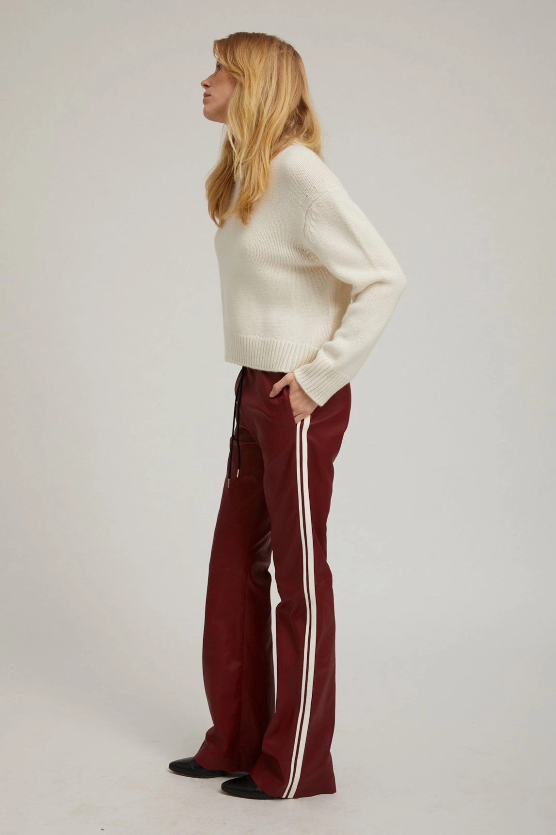 Cherry Leather Straight Leg Athletic Pants Eco Friendly Fabric