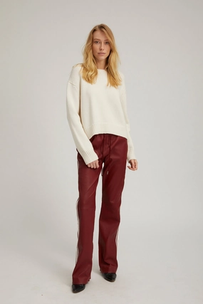 Plaid detail Metallic accents Cherry Leather Straight Leg Athletic Pants